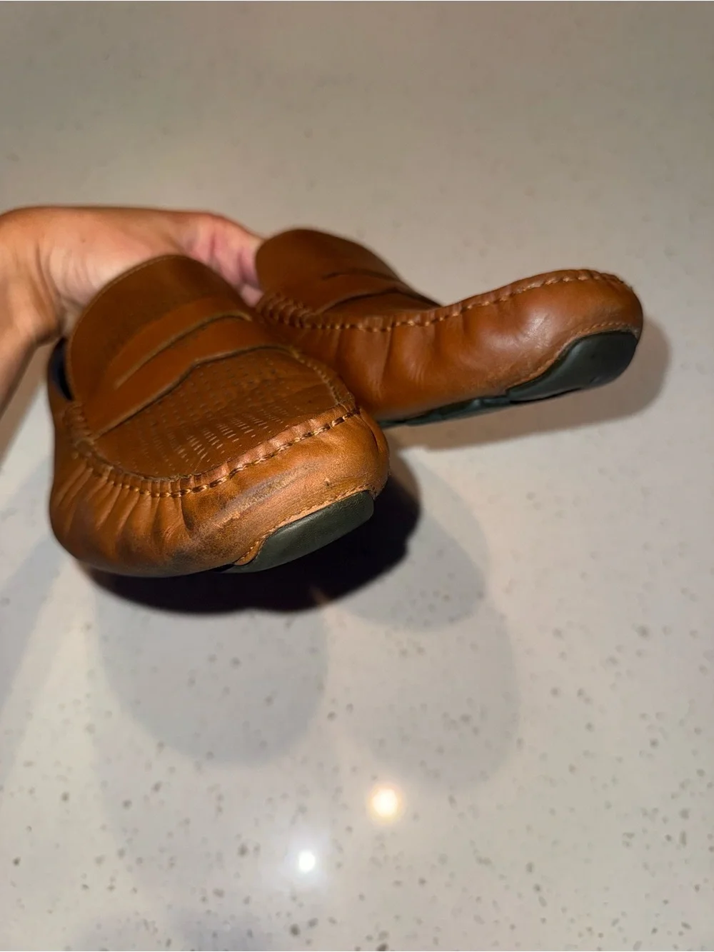 Cole Haan Tan Perforated Leather Penny Loafers